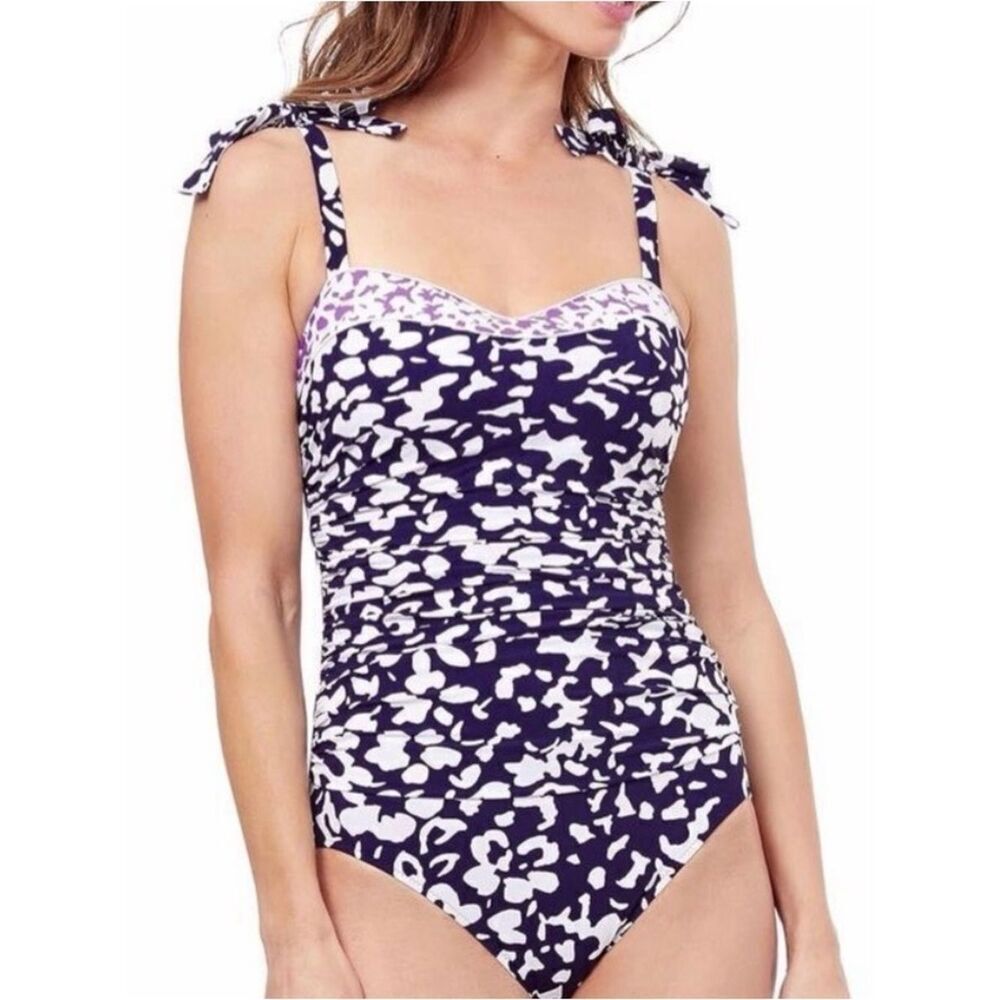 PROFILE BY GOTTEX Upf 50 Pop Flower D Cup Tank One-Piece Swimsuit Purple Blue 8